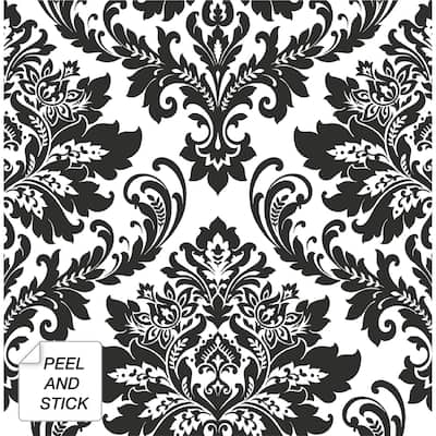 NextWall Black Damask Peel and Stick Removable Wallpaper - 20.5 in. W x 18 ft. L
