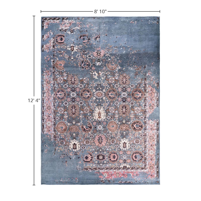 Ikat One-of-a-Kind Hand-Knotted Area Rug, Blue - 8' 10" x 12' 4"