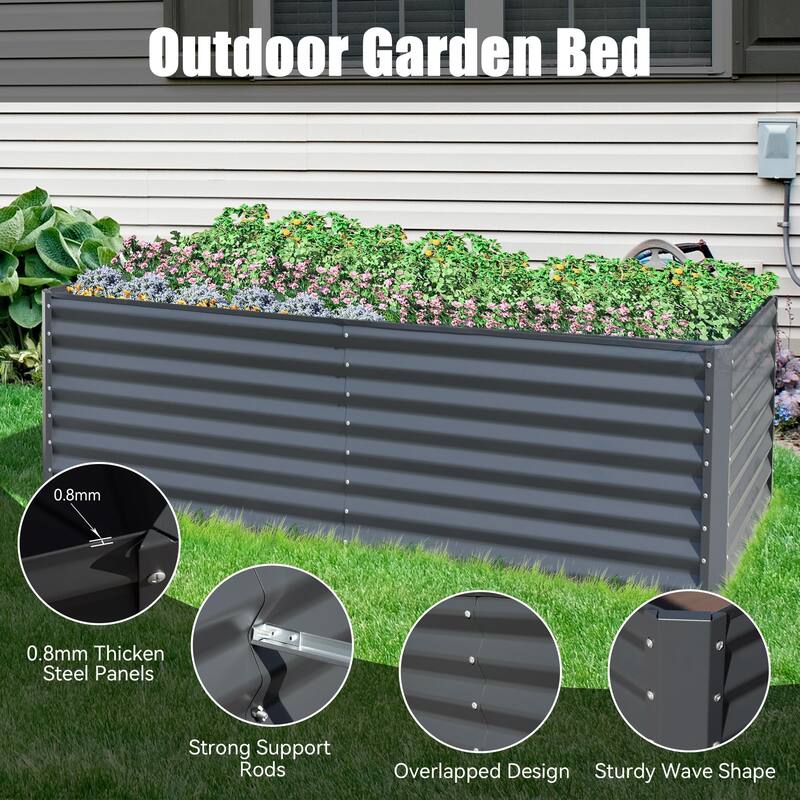 Modern Garden Bed Large Metal Planter with Open Ended Base Support Rods, for Gardening Vegetables Fruits Flowers - 8' x 10'