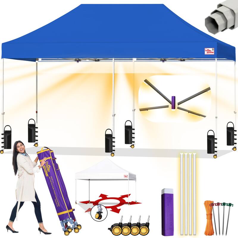 Tradesparker ez Pop-Up Canopy Tent Commercial Instant Shade - 10x20ft without sidewall - Blue