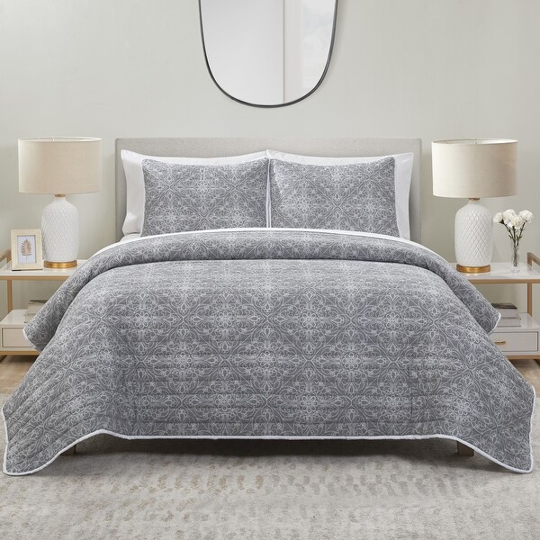 Tahari Home Lolan Grey Medallion Quilt 