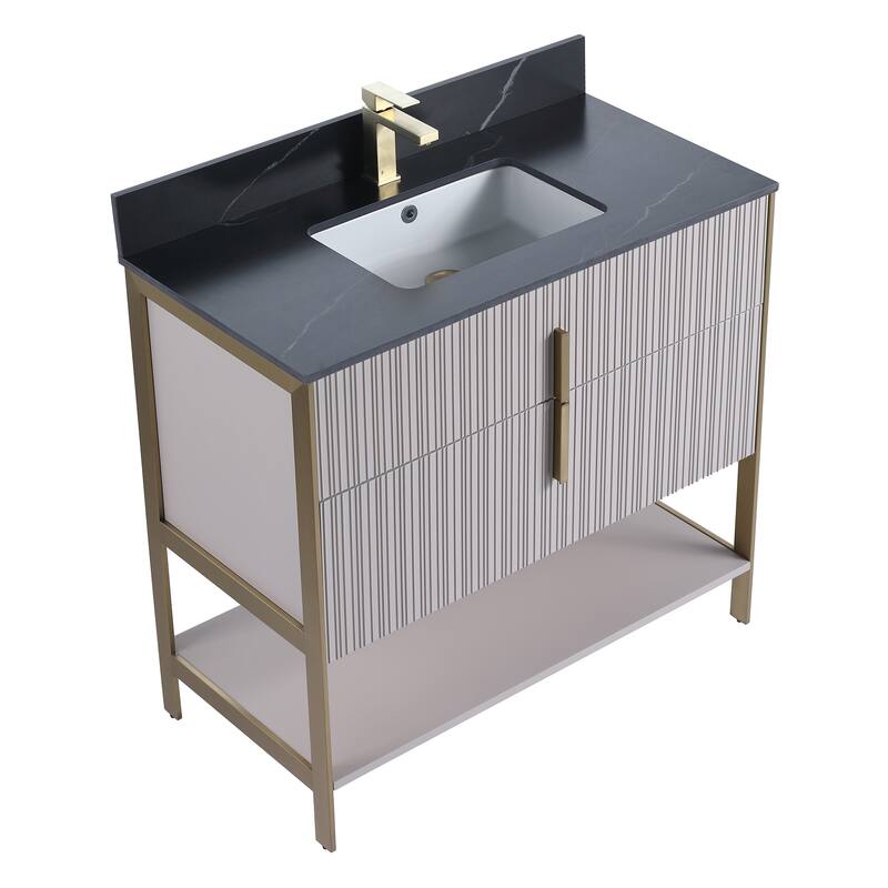 Fine Fixtures Serenity Modern Bathroom Vanity with Black Sintered Stone Top