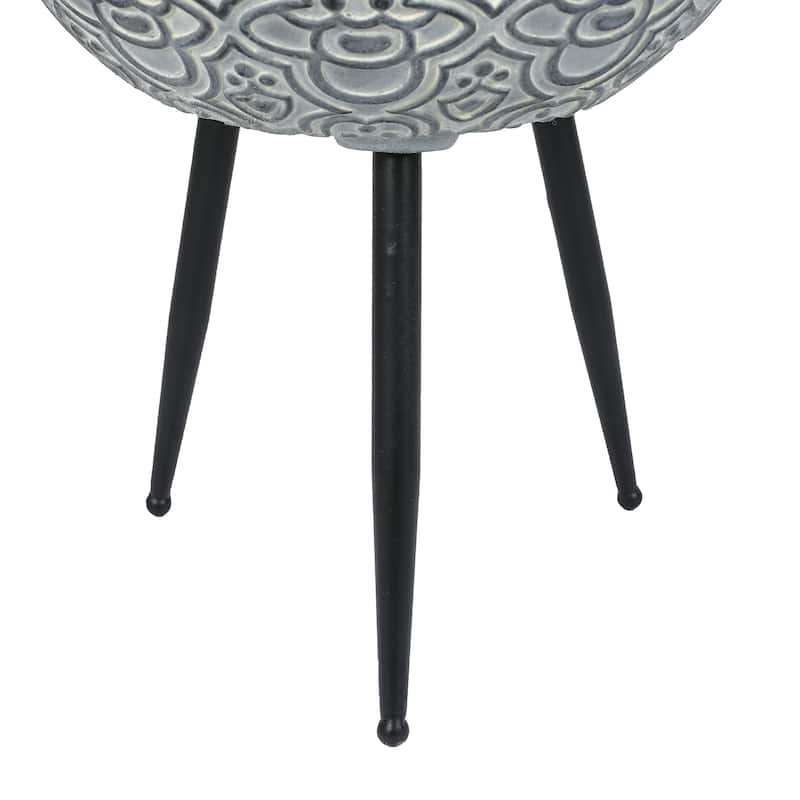 Grey MgO Floral Planters with Black Metal Legs (Set of 2)