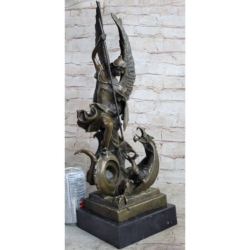 Signed Saint George Killing Dragon Bronze Sculpture Art Statue Figure Figurine