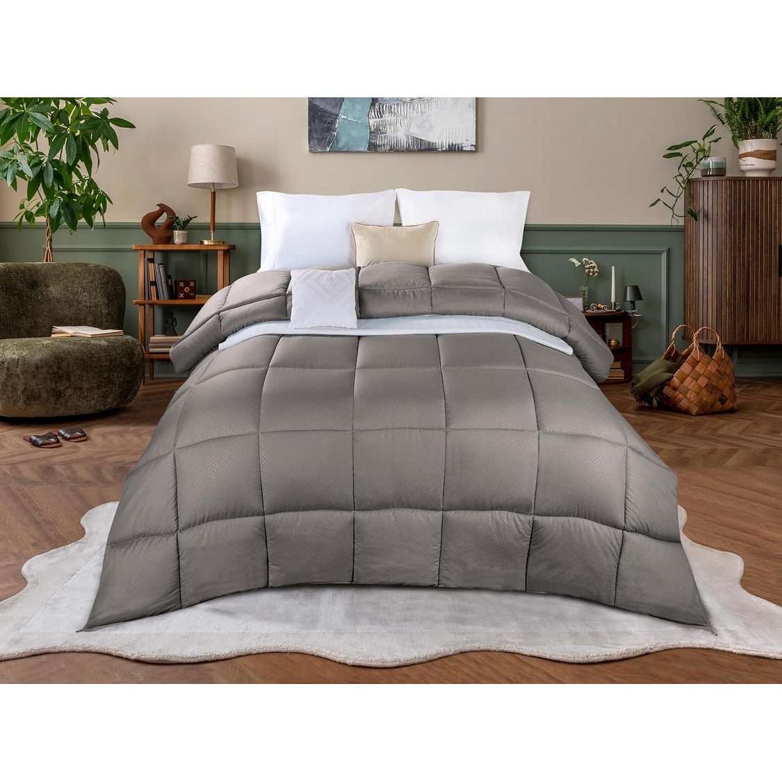 Superior Monochrome Basketweave Microfiber Down Alternative Comforter