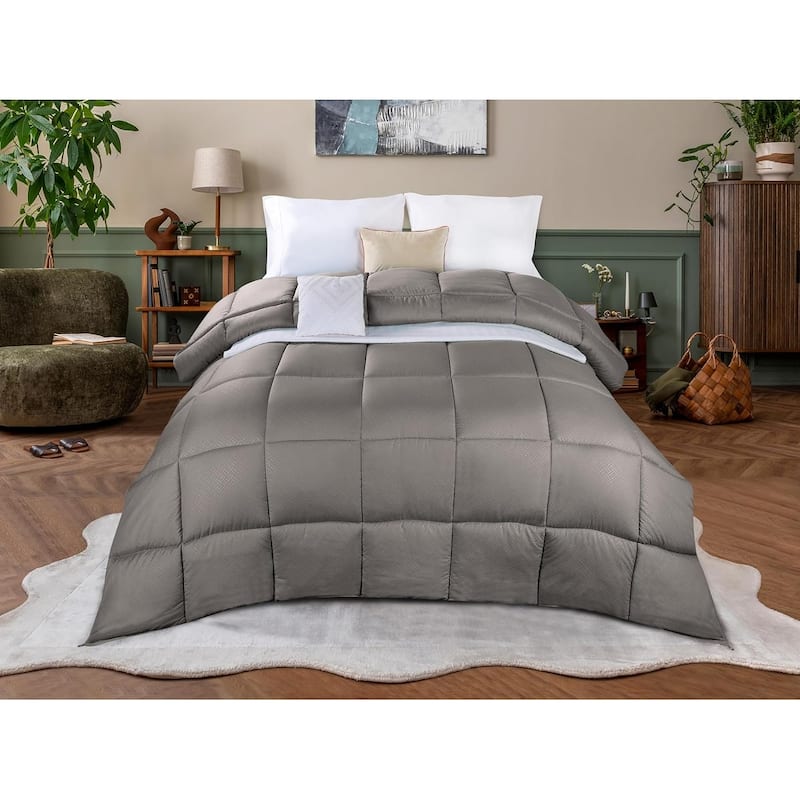 Superior Monochrome Basketweave Microfiber Down Alternative Comforter - Full/Queen - Charcoal