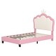 preview thumbnail 6 of 34, Cute Girl Princess Bed with Crown Headboard, PU Upholstered Platform Bed, Wood Panel Bed Low Profile Bed