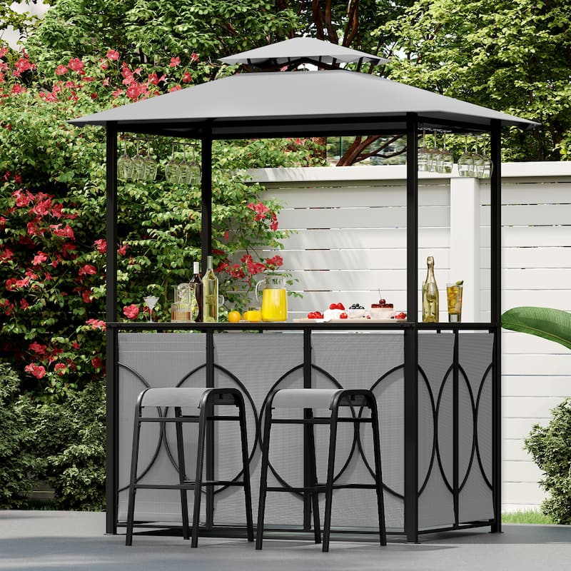 Costway 6.5 x 4 x 8 FT Grill Gazebo Set with 2 Bar Stools, Tempered - See Details