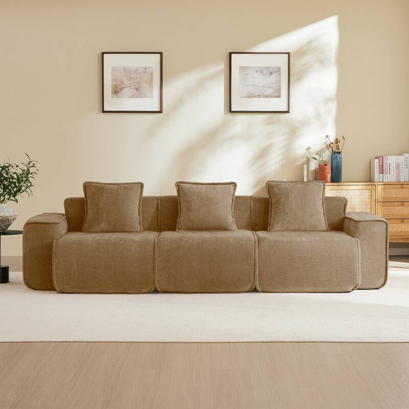 Streamlined Design Modular 3 Seat Boneless Velvet Fabric Sofa - 8' x 10' - Brown - Symmetrical