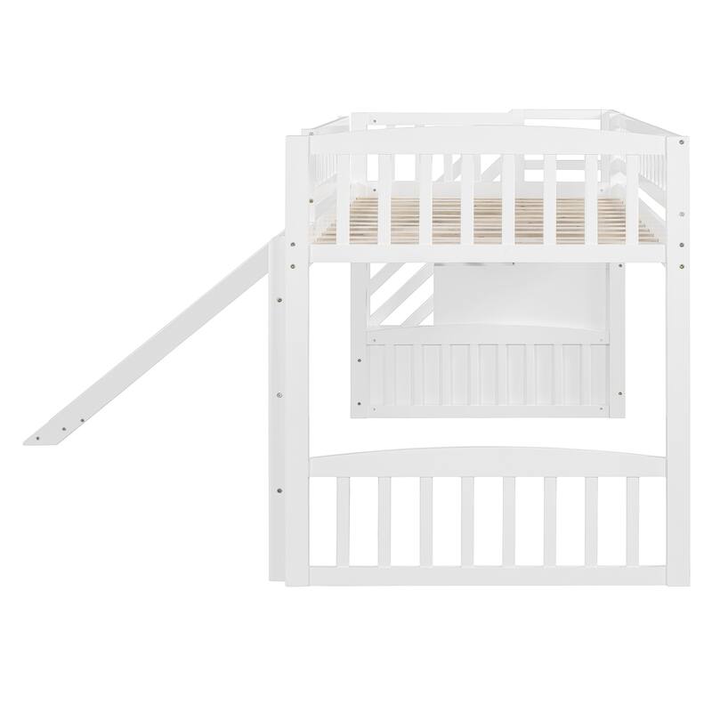 Twin Size Loft Bed with Slide, Storage Staircase and Safety Guardrails
