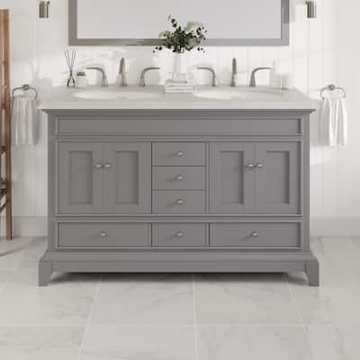 Eviva Elite Stamford 48"W x 22"D Gray Double Sink Vanity with White Carrara Quartz Vanity Top
