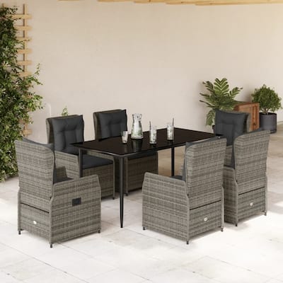 vidaXL Garden Dining Set Grey PE Rattan One Size Adjustable Armrests - 63" x 31.5" x 29.1"/ 6