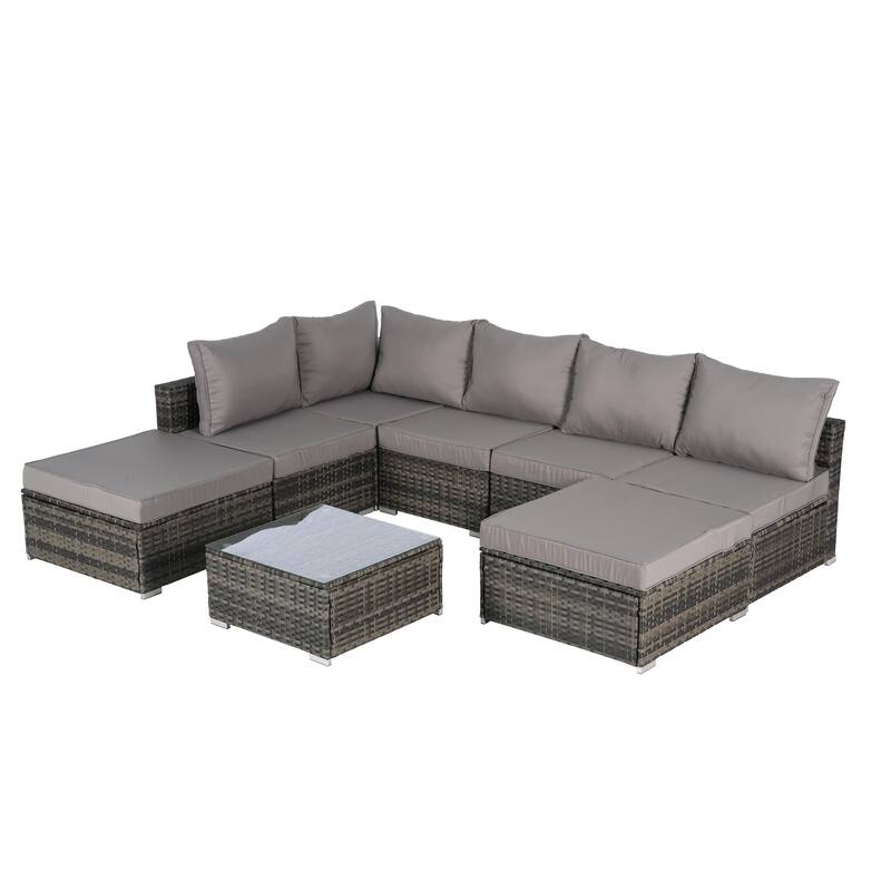8-Piece Sectional Sofa Set with Washable Cushions & Glass Table
