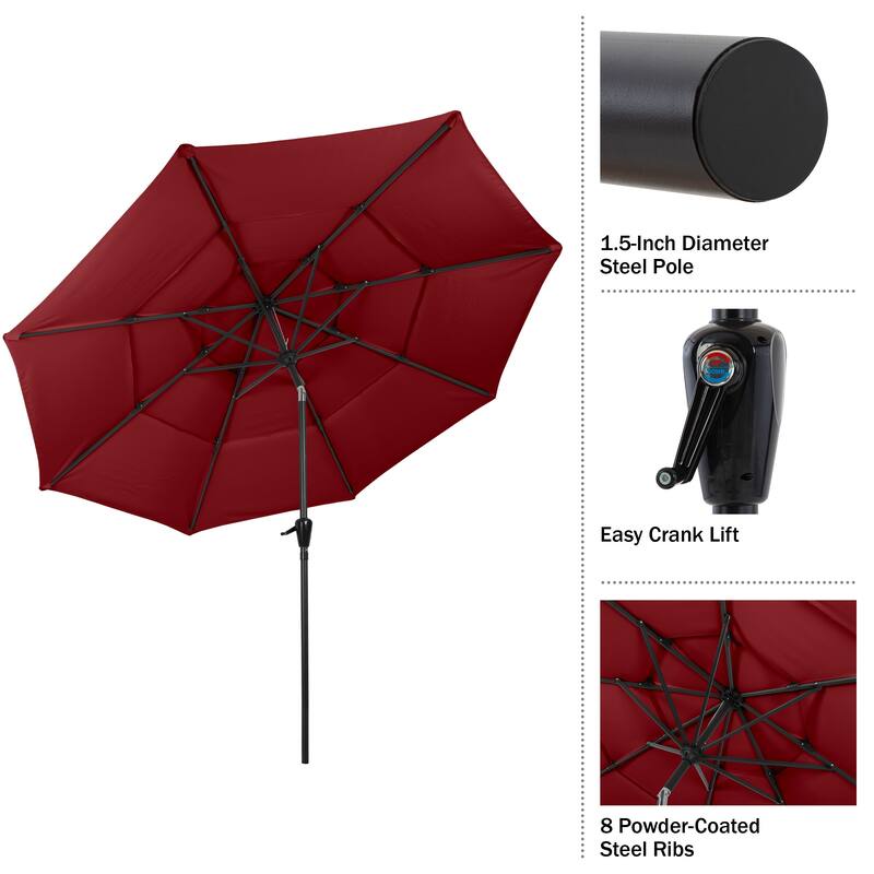 10 ft Patio Umbrella, 3-Tiered Sunshade with Push Button Tilt and Easy-Open Crank, Outdoor Umbrella for Deck, Yard