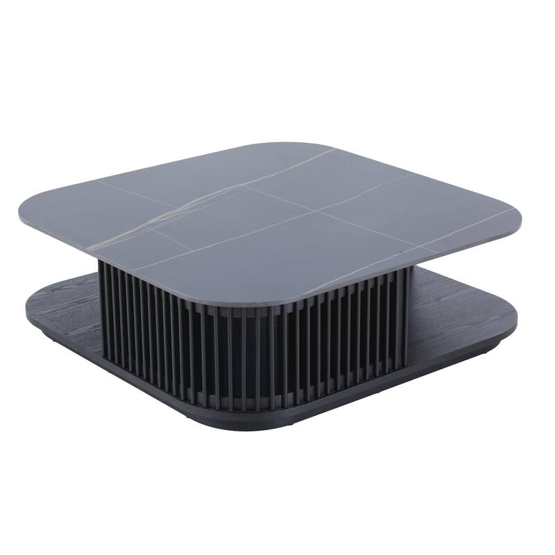 Modrest Chip Modern Black Ceramic & Black Ash Square Coffee Table