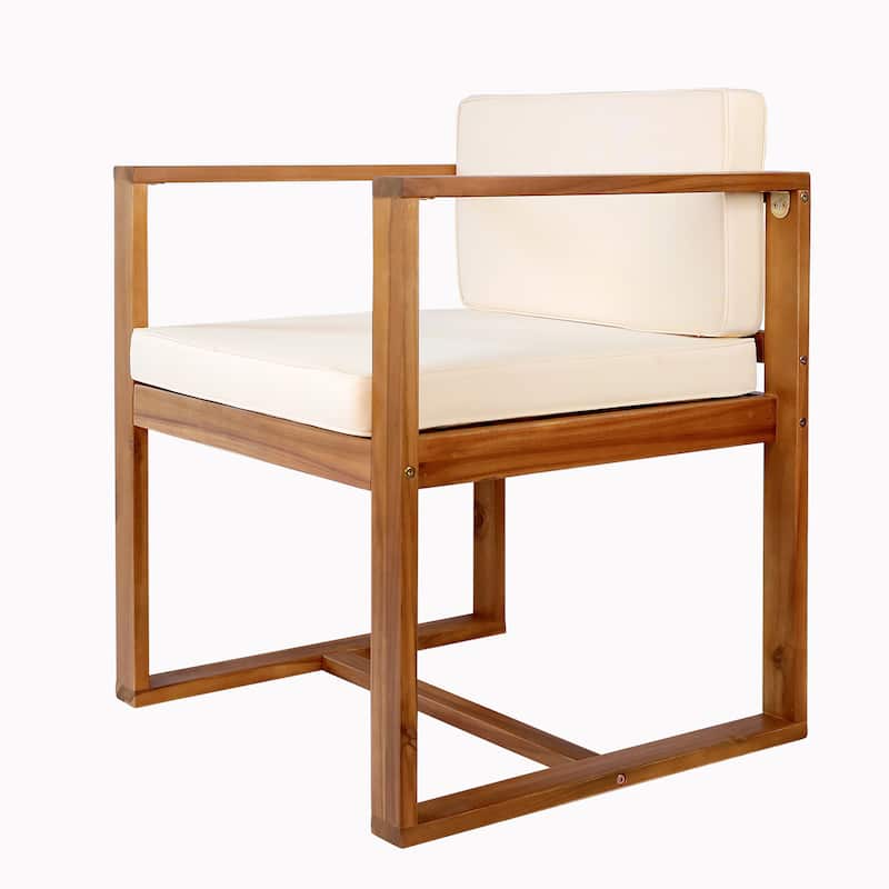 Roomfitters Outdoor Wooden Armchairs with Cushioned Back and Seat, Modern Patio Seating Set of 2