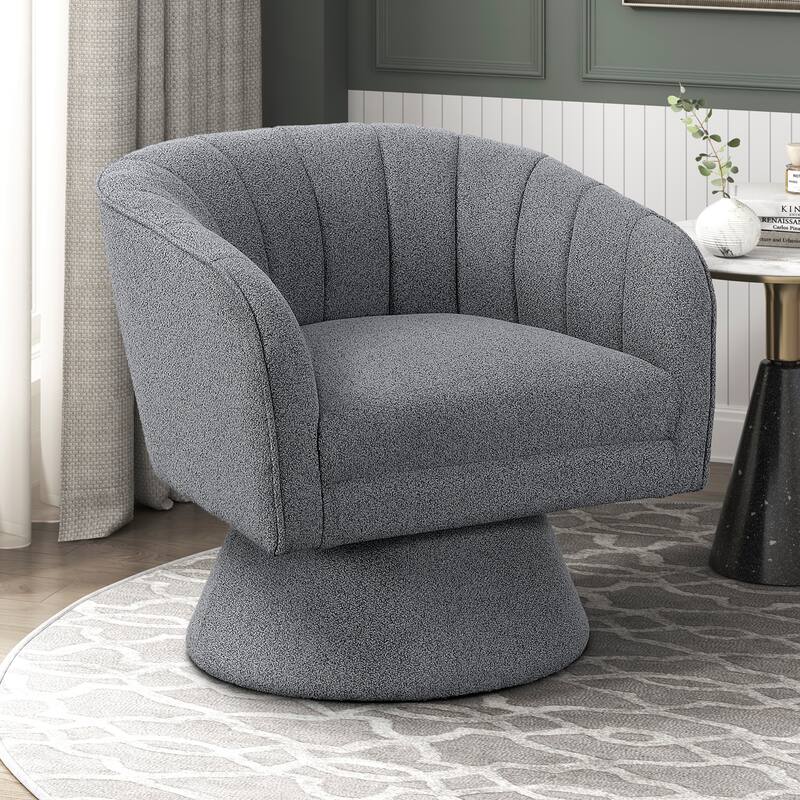 Willow 27.5" Boucle Swivel Chair - 360-Degree Metal Swivel Base