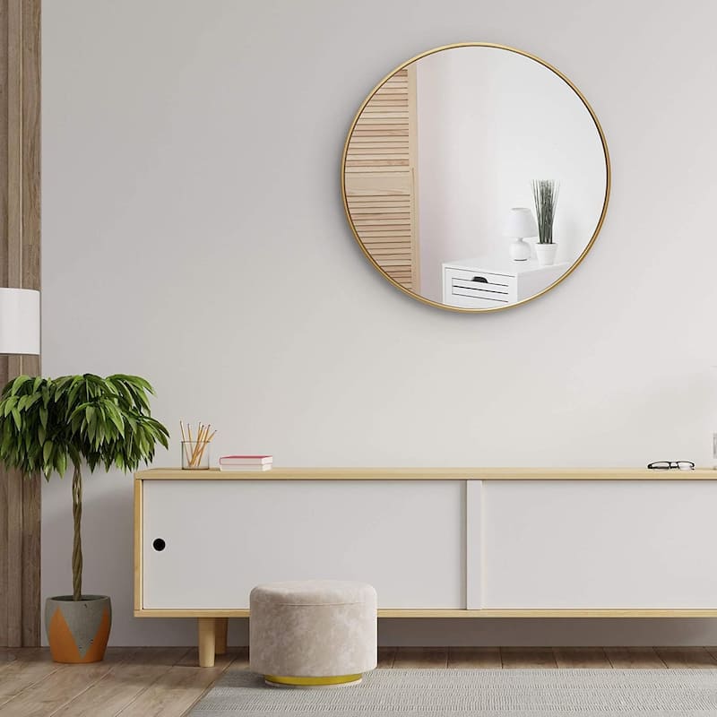 GDFStudio - Verano Modern Round Bathroom Vanity Decorative Mirror with Expansive Reflective Depth & Metal Frame