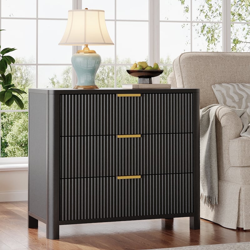 31.5-Inch Oversized Nightstand with 3 Drawers, Modern Sofa End Side Table with Storage, Extra Large Bedside Table