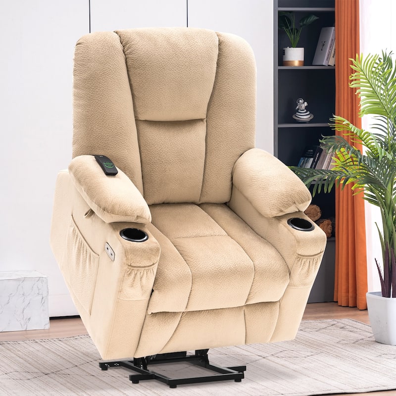 MCombo Electric Power Lift Recliner Chair with Extended Footrest, Fabric 7507 - Beige