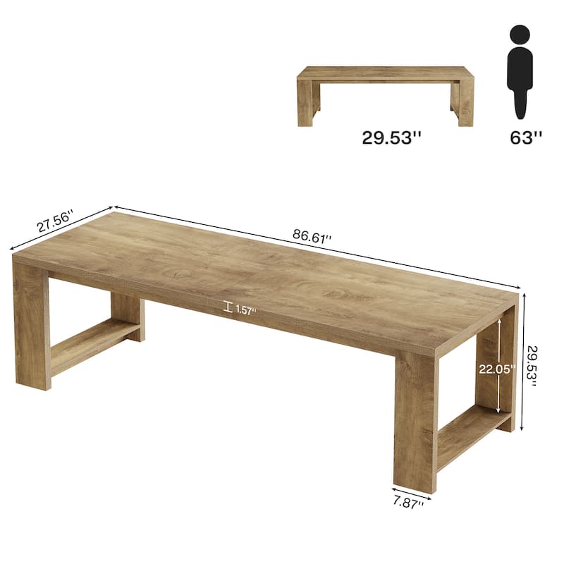 86.6 Inch Farmhouse Dining Table, Large Rectangular Kitchen Table for 6