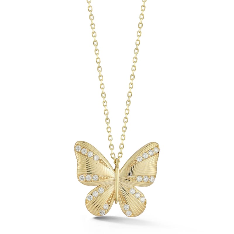 Soleil Sterling Silver Cubic Zirconia Striped Butterfly Pendant Necklace - Yellow