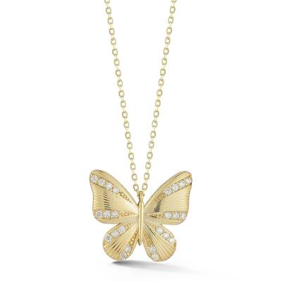 Soleil Sterling Silver Cubic Zirconia Striped Butterfly Pendant Necklace