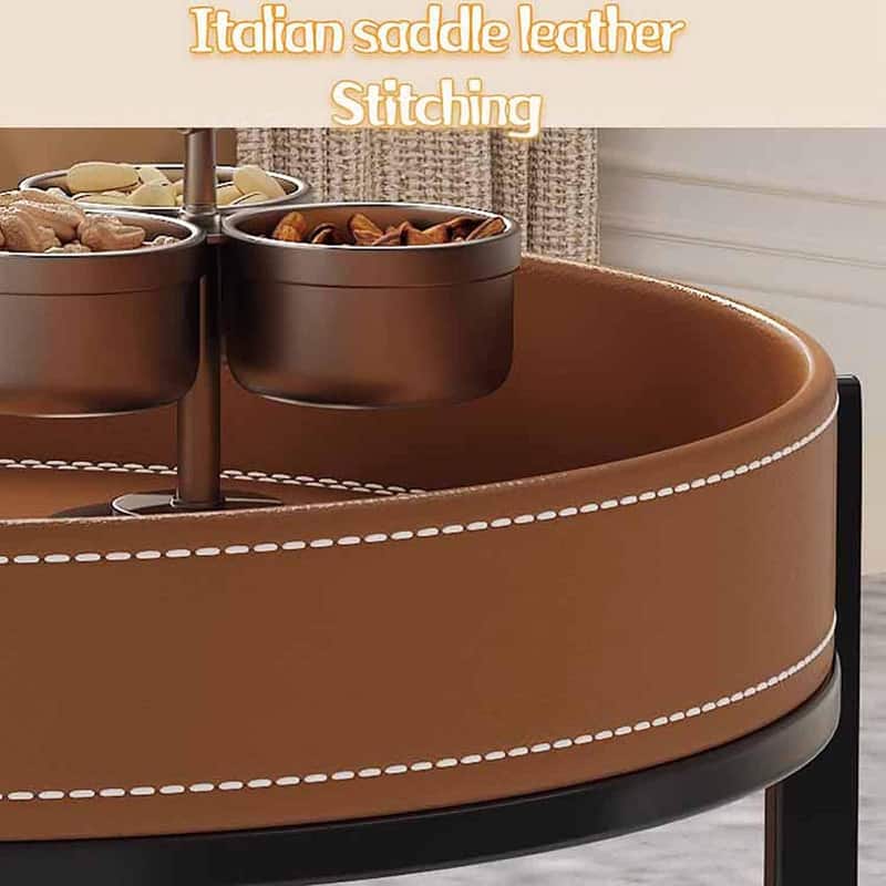 Movable Luxury Sofa Side Table Leather Trolley with Wheels Living Room Accent Table Small Coffee Table for Living Room,
