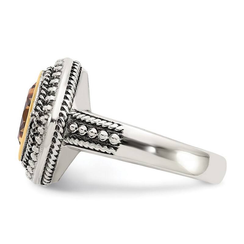 Curata 925 Sterling Silver Bezel Polished With 14k Citrine Ring