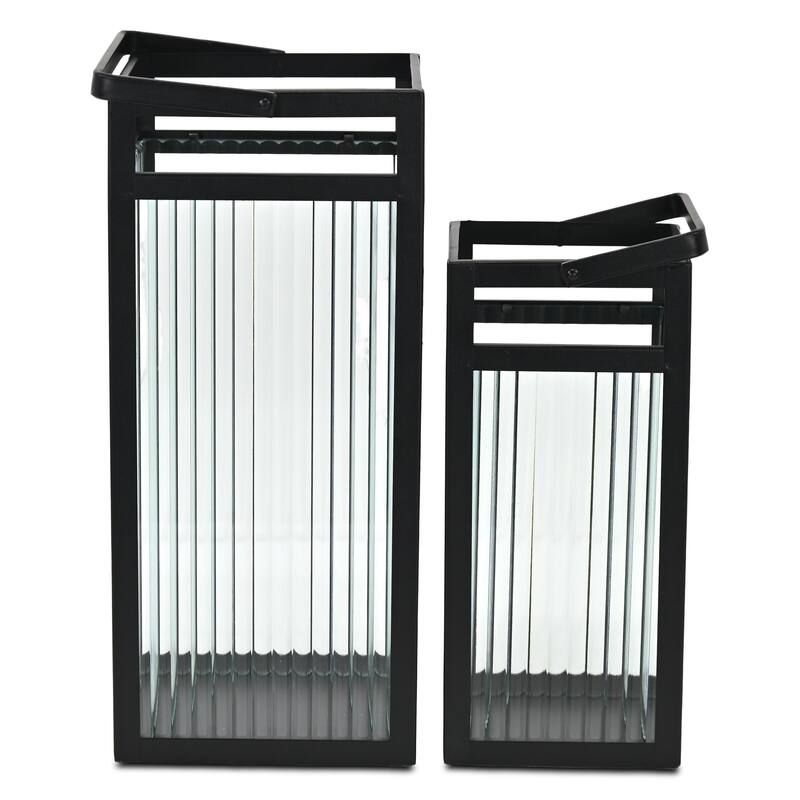 Drusilla Set of 2 Fluted Glass Lanterns - 16" and 12.25" - N/A