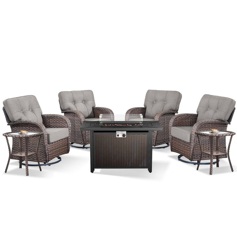 Pocassy Outdoor 43 In Fire Table with Swivel Chair Set