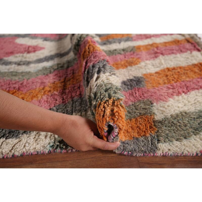 Multi-Color Moroccan Abstract Area Rug Hand-Knotted Wool Carpet - 5'11"x 10'0"