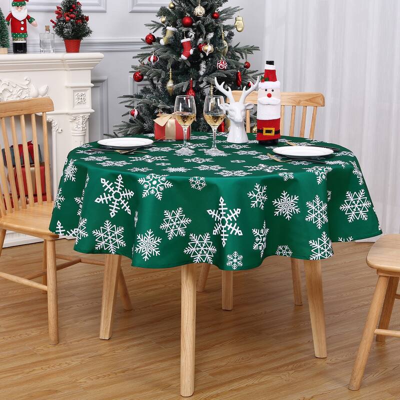 Christmas Round Tablecloth Xmas Table Covers for Kitchen Dining Room Table Decor, Green
