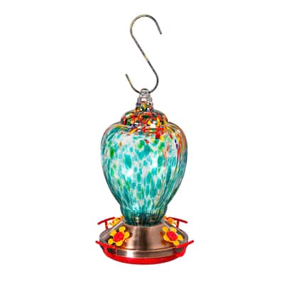 Art Glass Shell Hummingbird Feeder, Blue