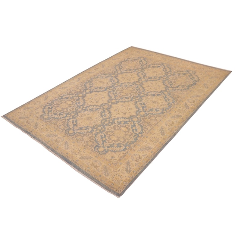 Oriental Ziegler Tova Blue Beige Hand-knotted Wool Rug - 9'10" x 13'8"