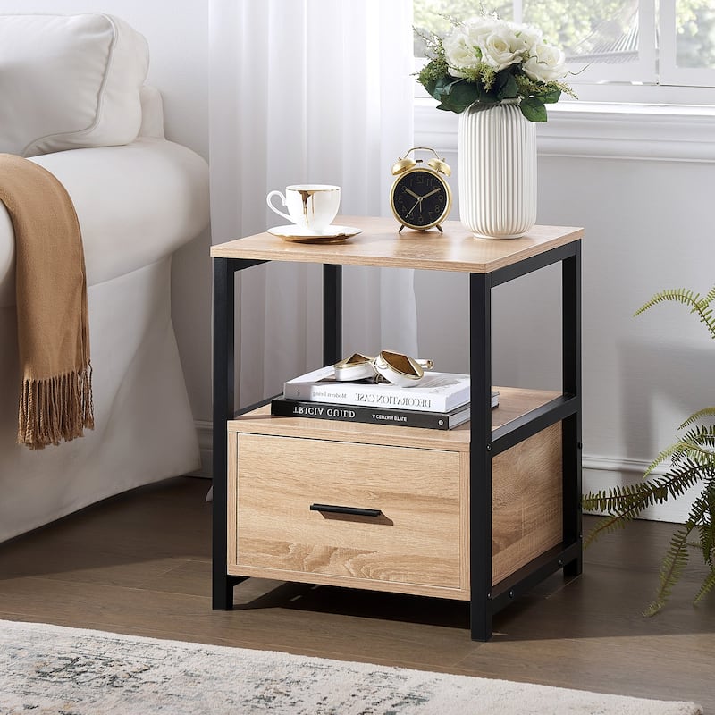 Javlergo (Set of 2) 1-Drawer Nightstand, Modern Square End Side Table for Bedroom, Living Room