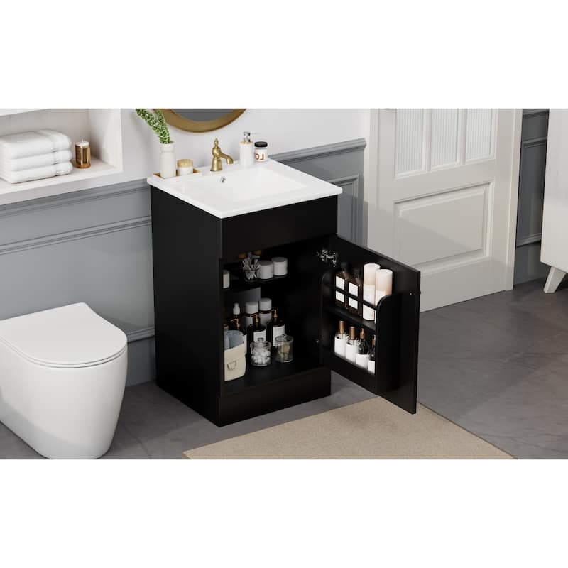 Bathroom Vanity with Sink, Vanity Set with Adjustable Shelf, Bathroom Cabinet with Storage Rack and Soft Closing Door