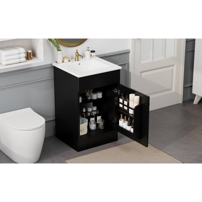 Green 20" Bathroom Vanity Cabinet with Sink, Soft Closing Door, Storage Shelf, and Adjustable Interior Shelf