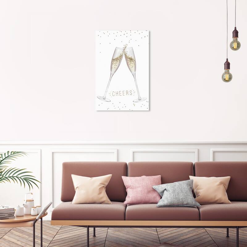 Wynwood Studio Canvas Drinks and Spirits Cheers Champagne Glass Gold and Metallic Gold Glam Wall Art Canvas Print - 30 x 20