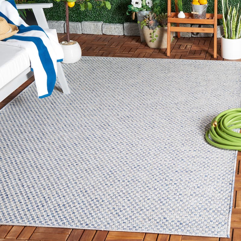SAFAVIEH Sisal All-Weather Zhanat Transitional Indoor/Outdoor Rug - 6'7" Square - Blue/Ivory