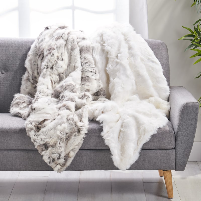 Roomfitters Faux Fur Throw Blanket, Soft Fluffy Plush Sofa Bed Decor Accent Blanket for Living Room or Bedroom, White