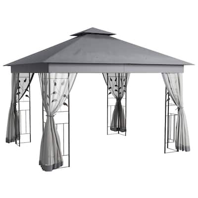 10x11.5 ft Patio Two-Tier Gazebo Outdoor Tent with Mesh Walls and Reinforced Corners - 11.6' L x 9.8' W x 9.4' H