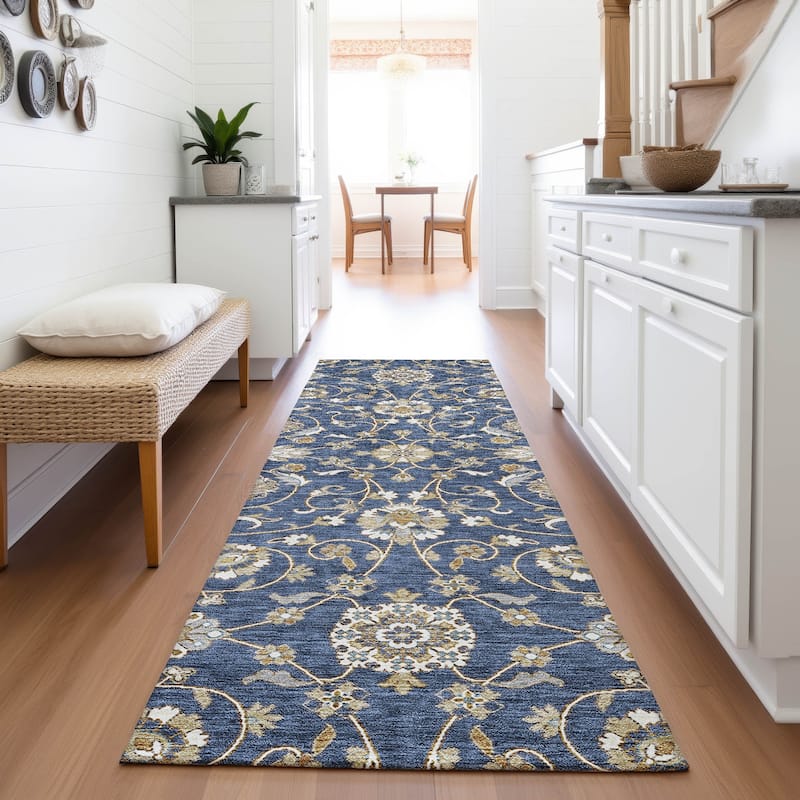 Premium Washable Super Soft Traditional Persian Mayfield Rug - Navy - 2'3" x 7'6"