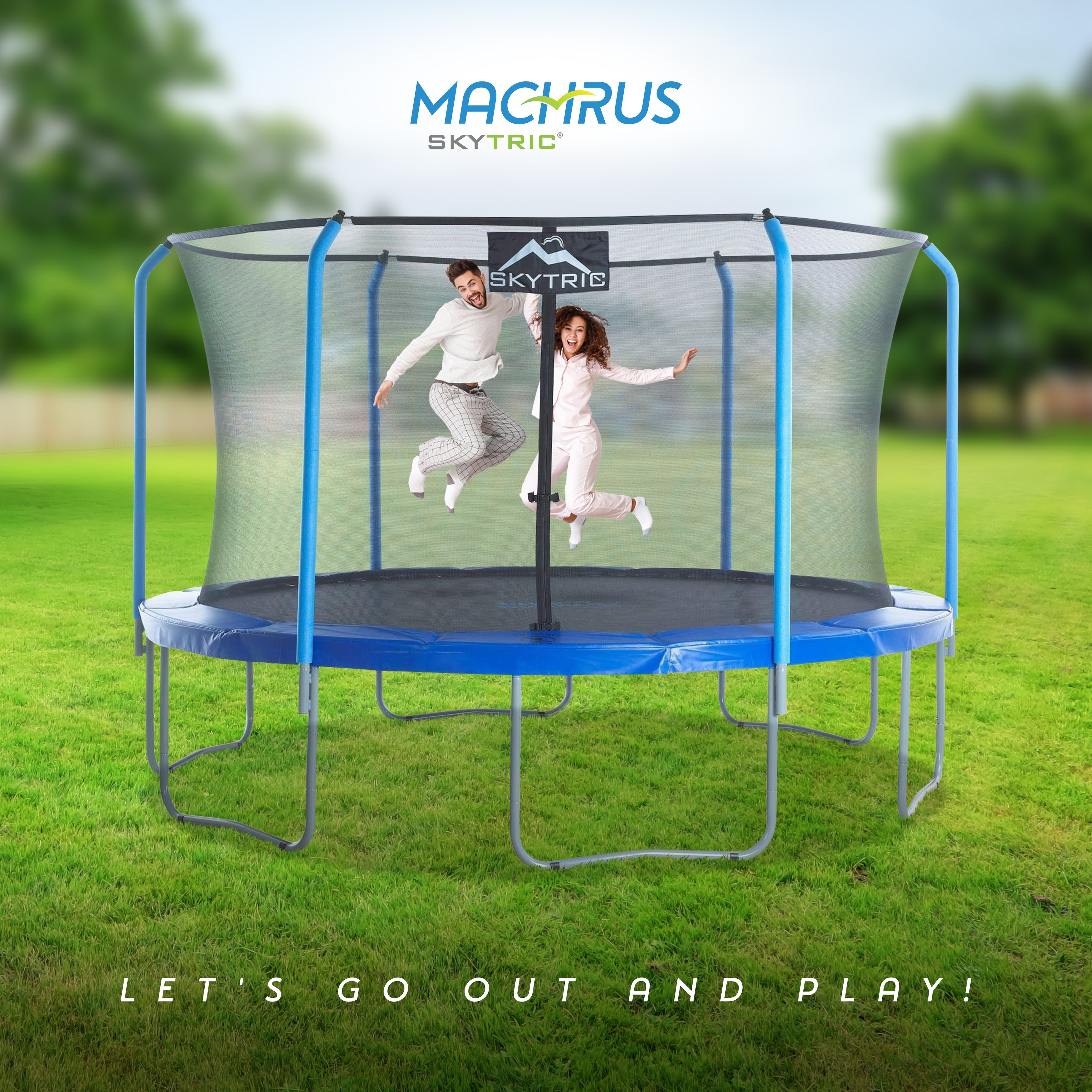 Machrus Skytric 13 FT Round Trampoline Set with Premium Top Ring Flex Frame Safety Enclosure System Bed Bath Beyond 28359691