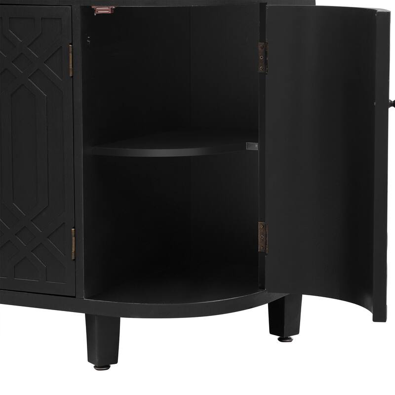 Curved Design Storage Cabinet made of Fraxinus Mandschuric Solid Wood Veneer, Featuring Four Doors and Adjustable Shelves