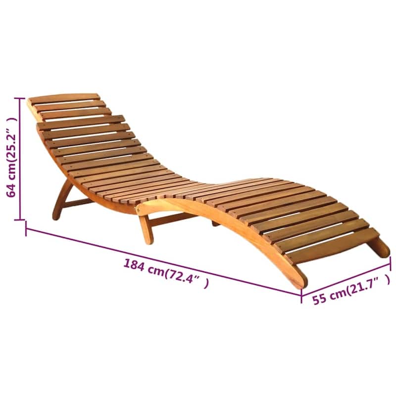vidaXL Patio Sun Lounger with Cushion Solid Acacia Wood - 72.4" x 21.7" x 25.2"