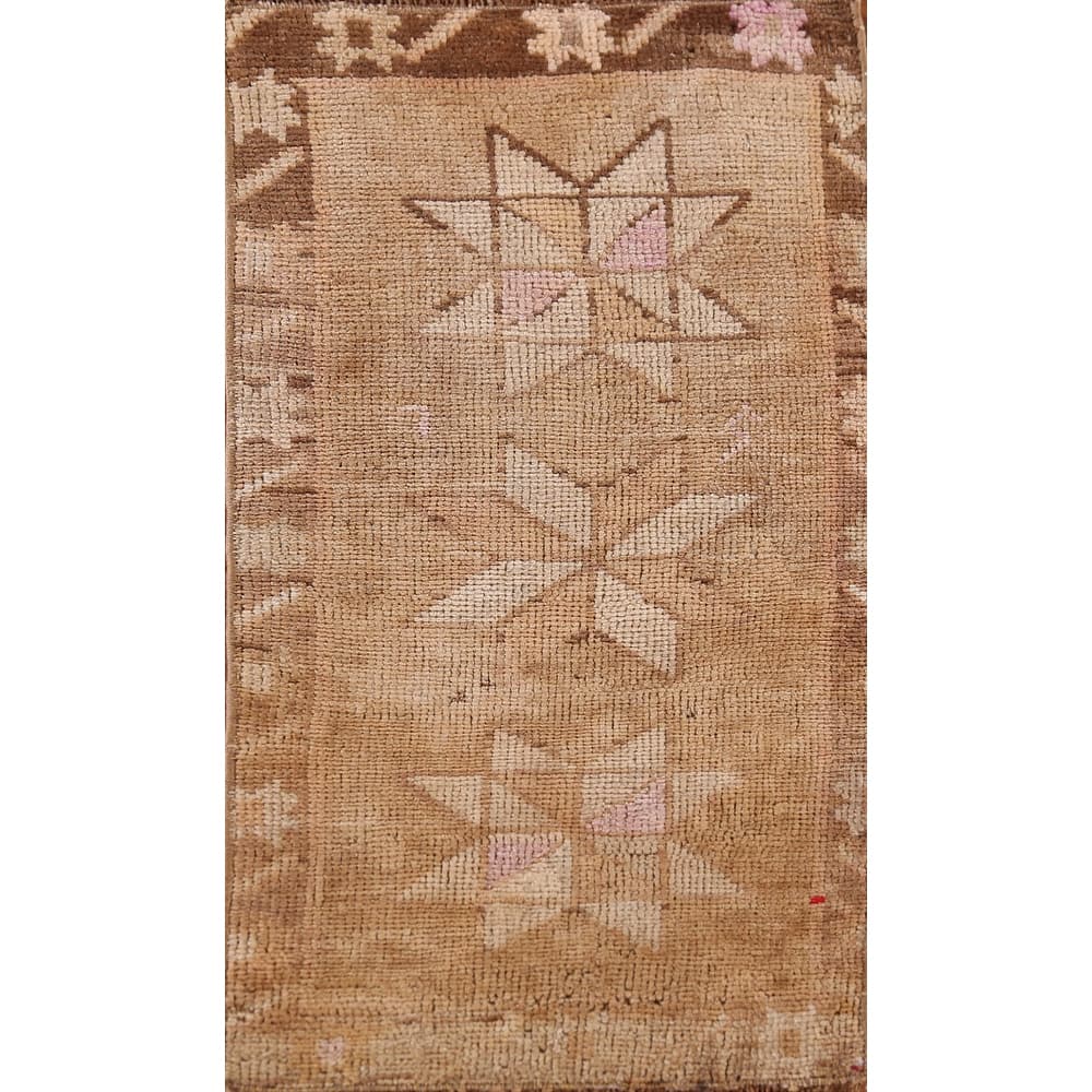 Hand Knotted Oriental 100% Wool Carpet Transitional Geometric Brown Anatolian Area Rug - 2' 8'' X 1' 5''