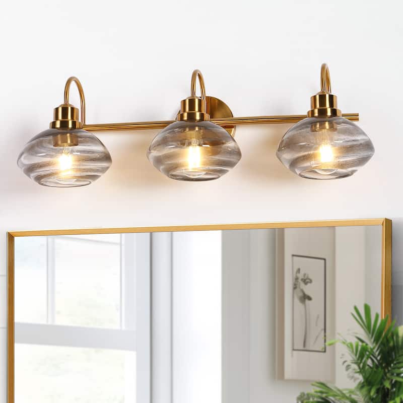 Mid-century Modern Art Deco Colored Glass 3-Light Bathroom Vanity Lights for Wallpaper - 26.3'' L x 8.7'' D x 8.7'' H