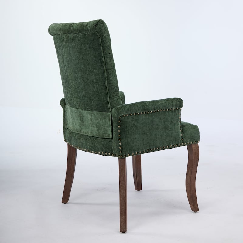 Roomfitters Chenille Upholstered Dining Chair, Tufted High-Back Accent Armchair with Curved Wood Legs