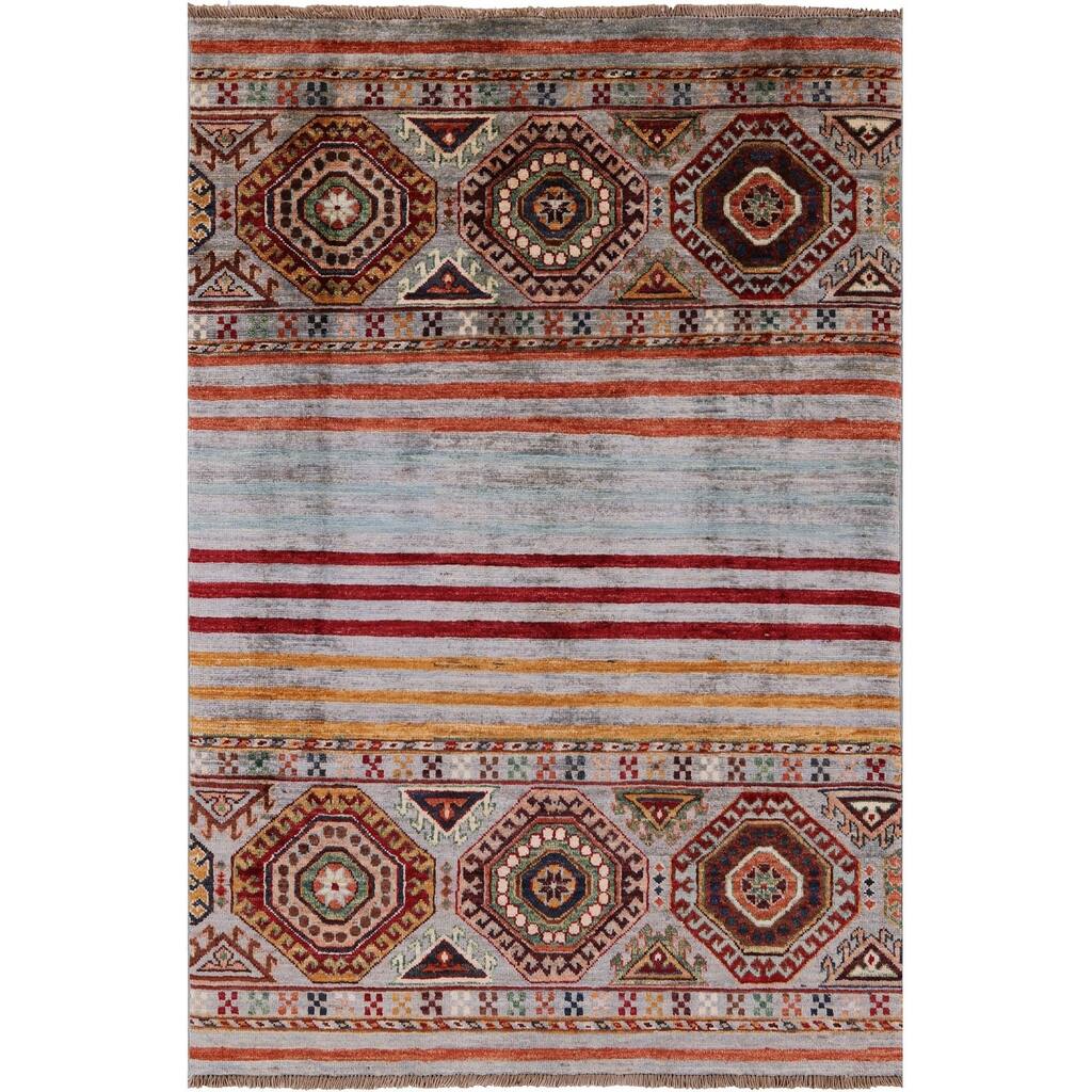 Golden Nile Khorjin Persian Gabbeh Hand Knotted Wool Rug - 3' 4" X 4' 10"